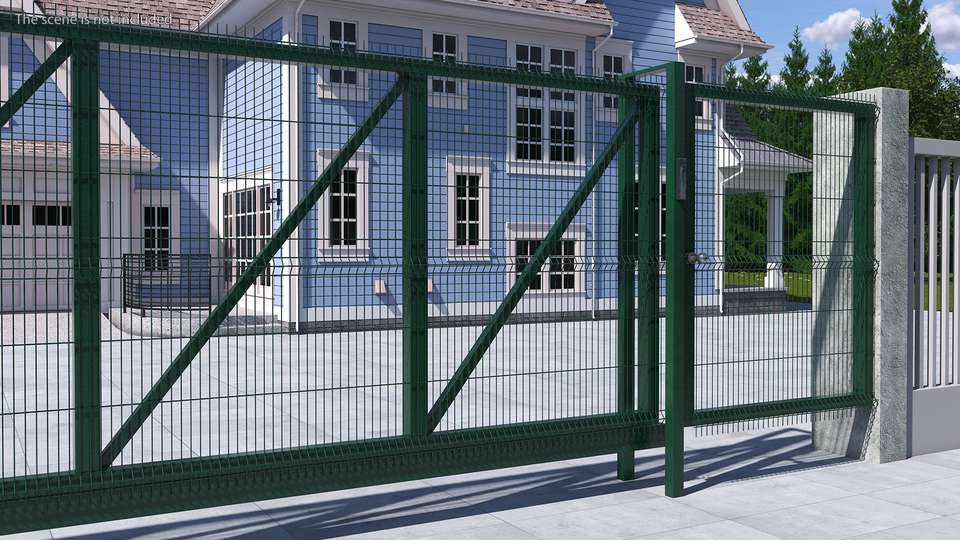 3D Commercial Chain Link Gates Green model