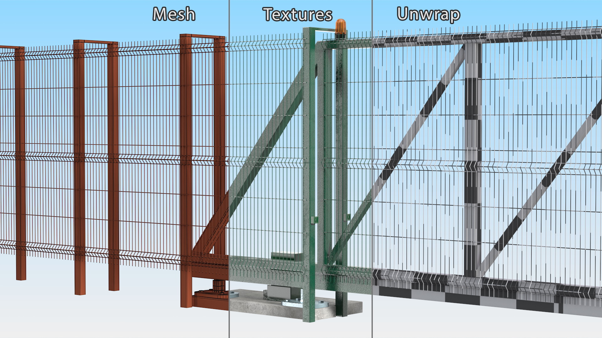 3D Commercial Chain Link Gates Green model