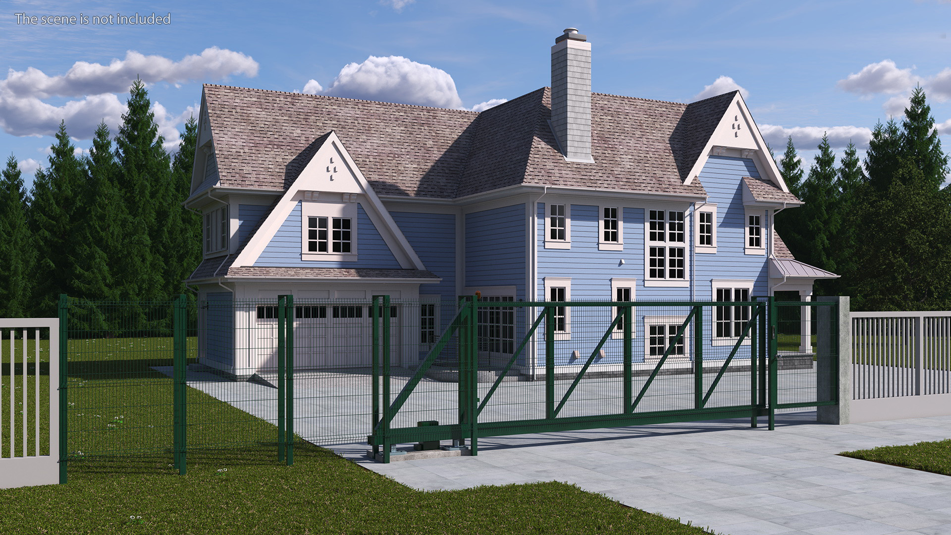 3D Commercial Chain Link Gates Green model