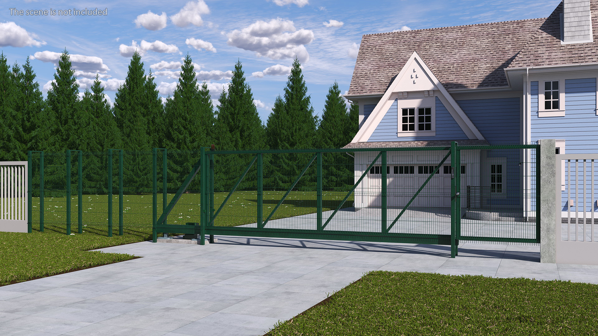 3D Commercial Chain Link Gates Green model