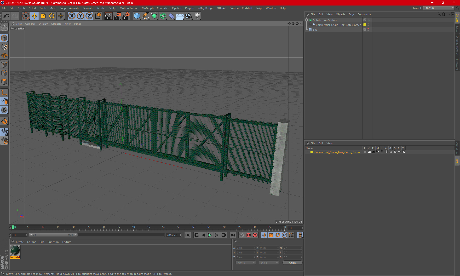 3D Commercial Chain Link Gates Green model