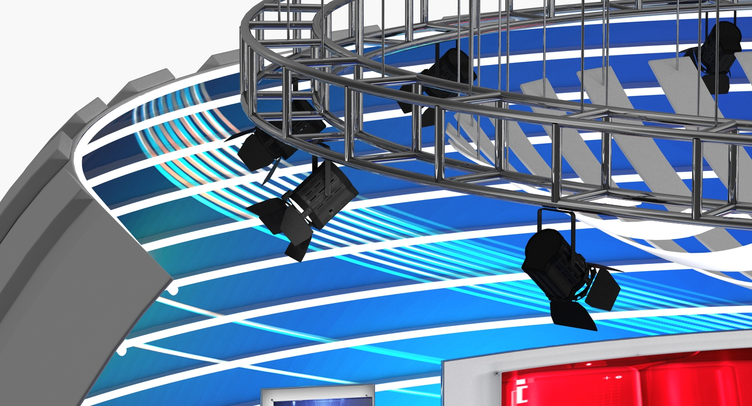 3D TV News Studio with Camera and Presenters Rigged model