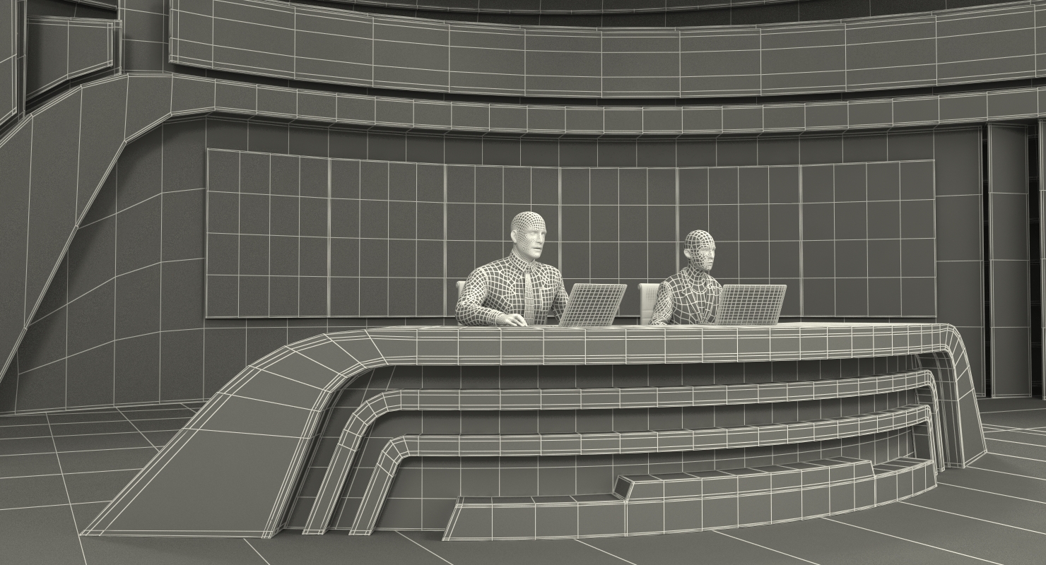 3D TV News Studio with Camera and Presenters Rigged model
