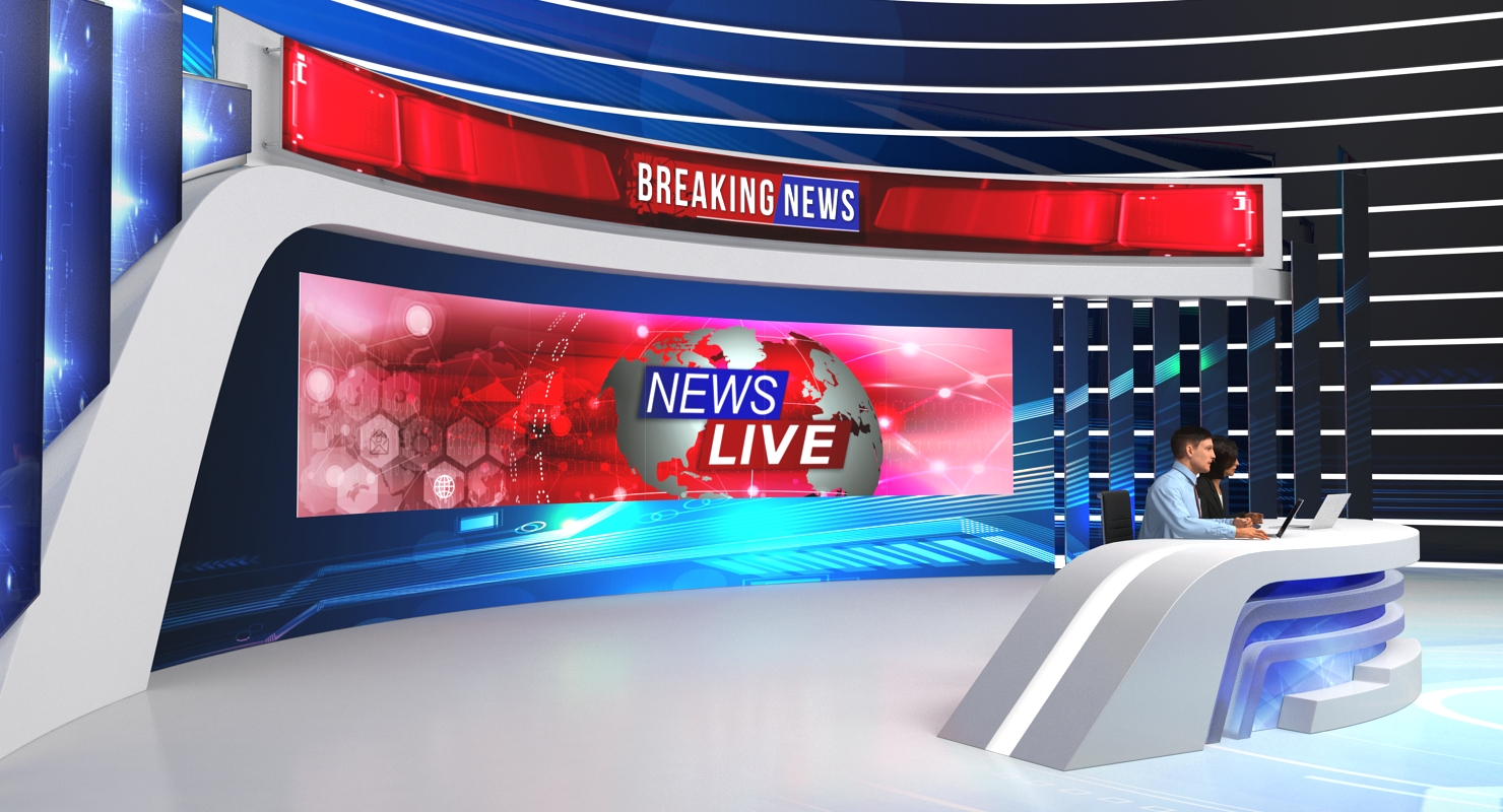 3D TV News Studio with Camera and Presenters Rigged model