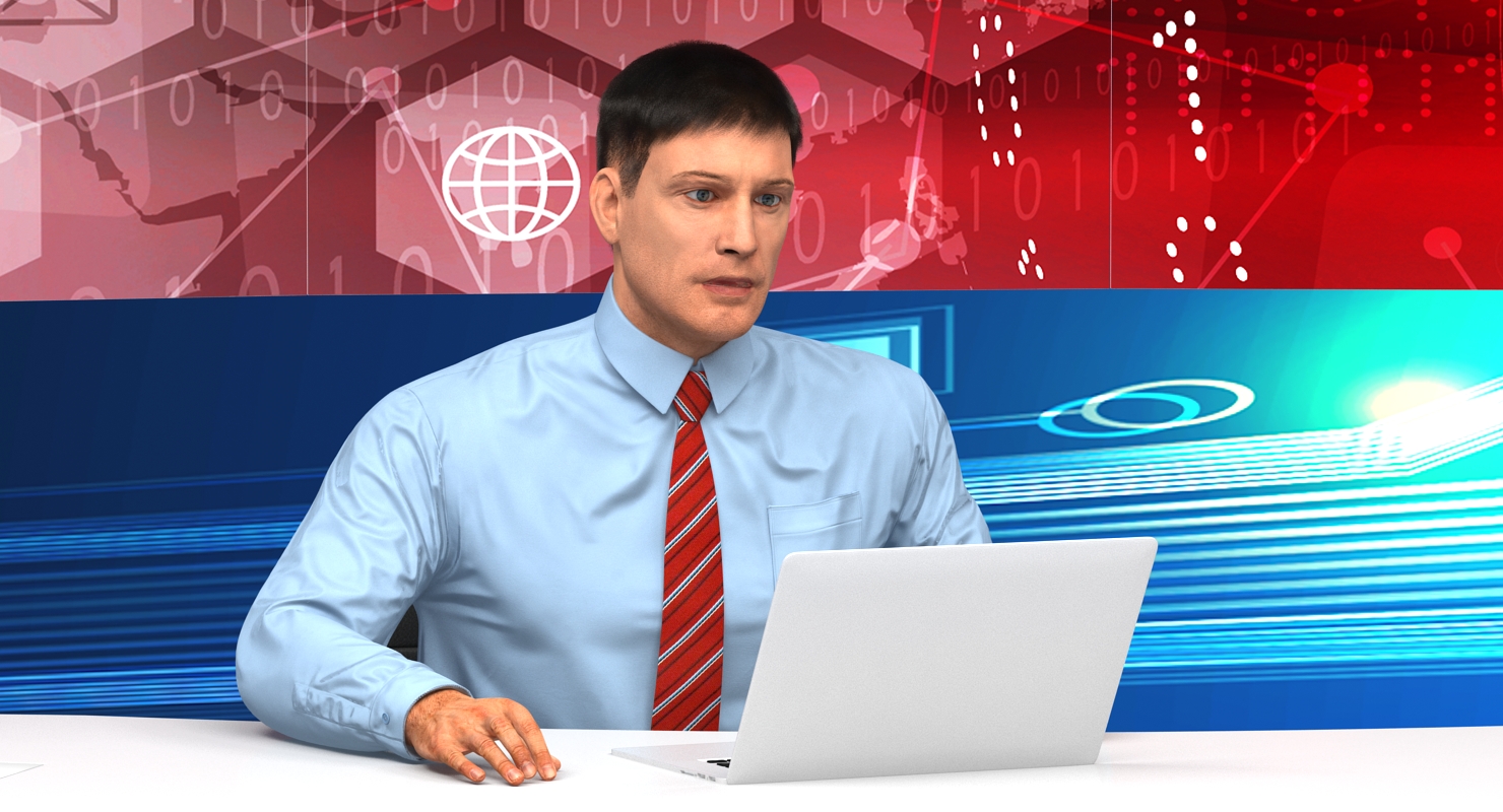 3D TV News Studio with Camera and Presenters Rigged model