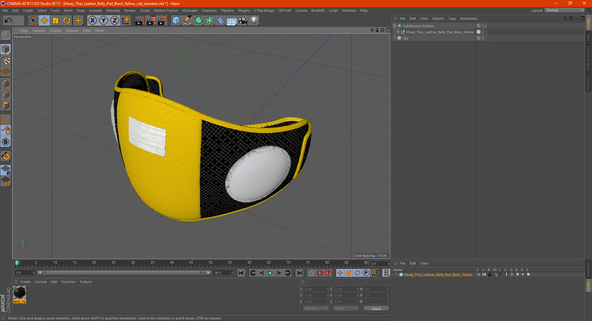 3D model Muay Thai Leather Belly Pad Black Yellow