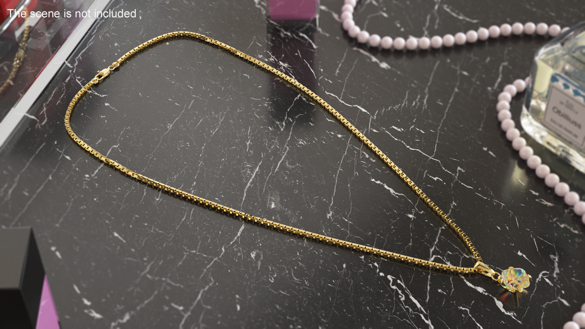 3D Golden Necklace with Diamond model