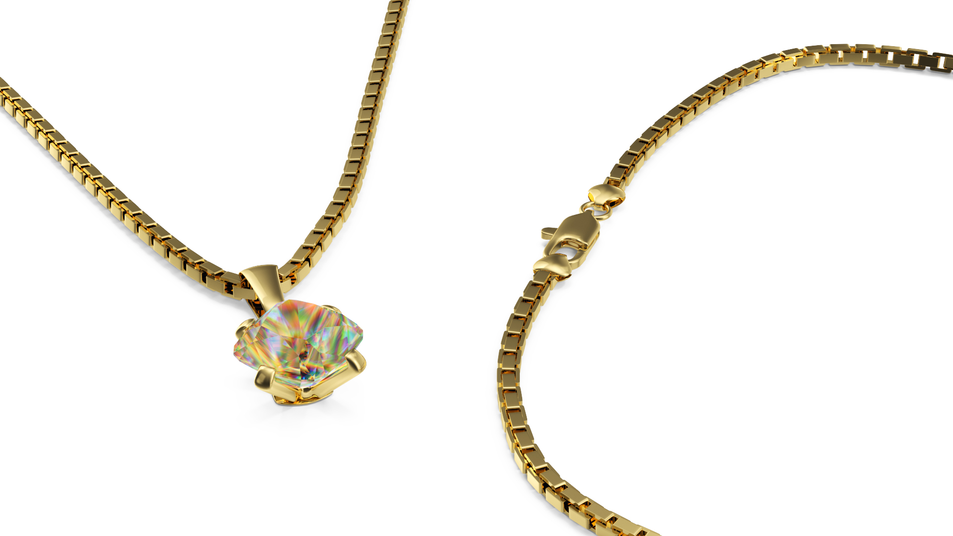 3D Golden Necklace with Diamond model