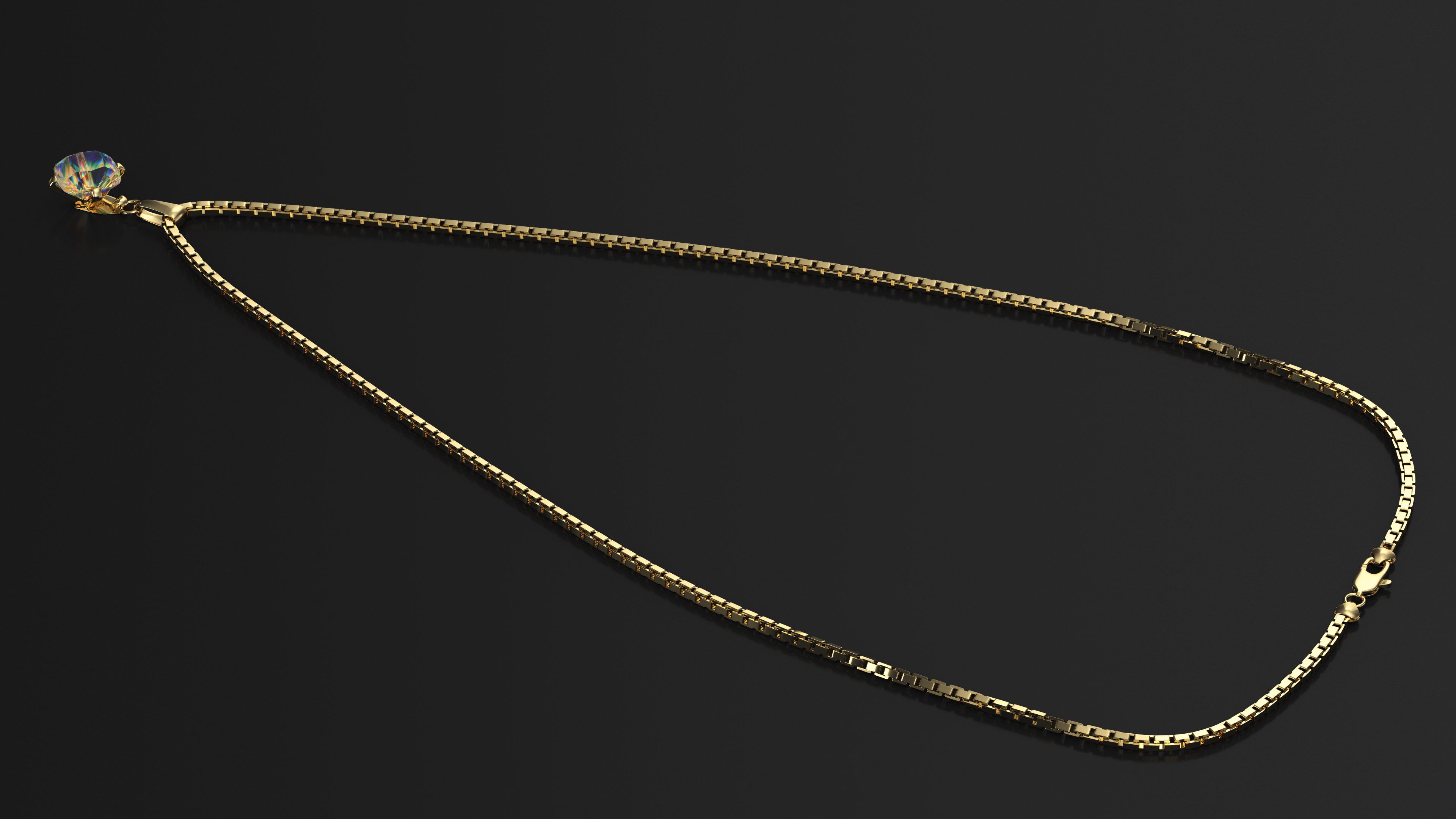 3D Golden Necklace with Diamond model