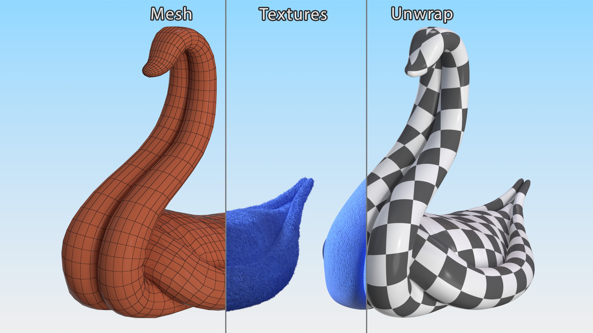 3D Designer Towel Blue Swan with Folded Wings Fur