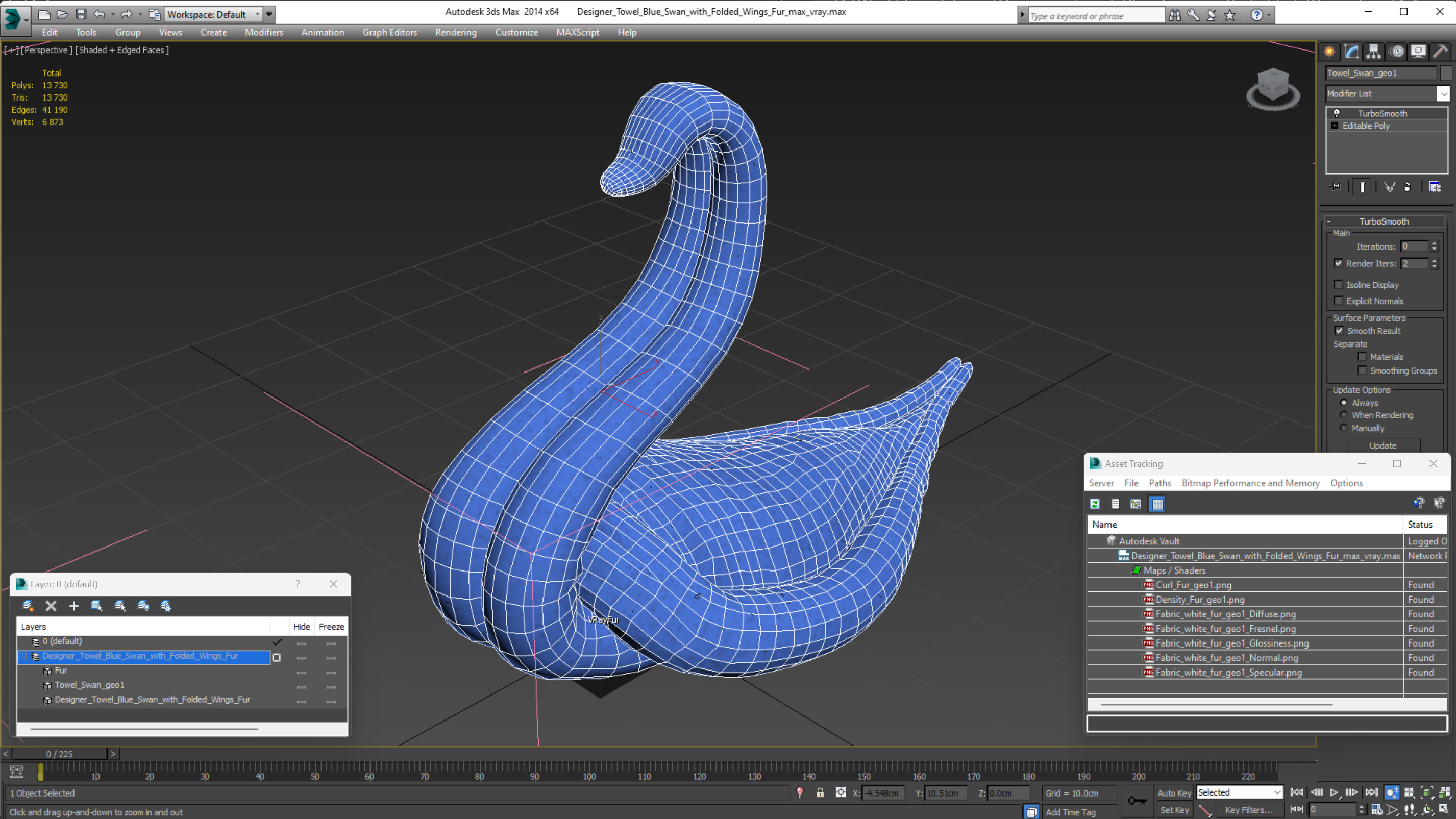 3D Designer Towel Blue Swan with Folded Wings Fur
