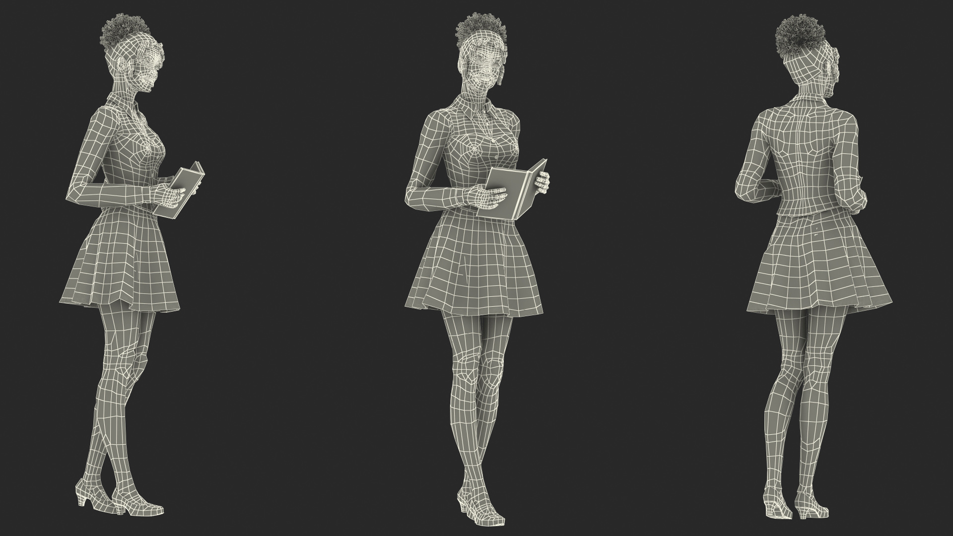 3D Light Skin Young Black Female Student Standing Pose