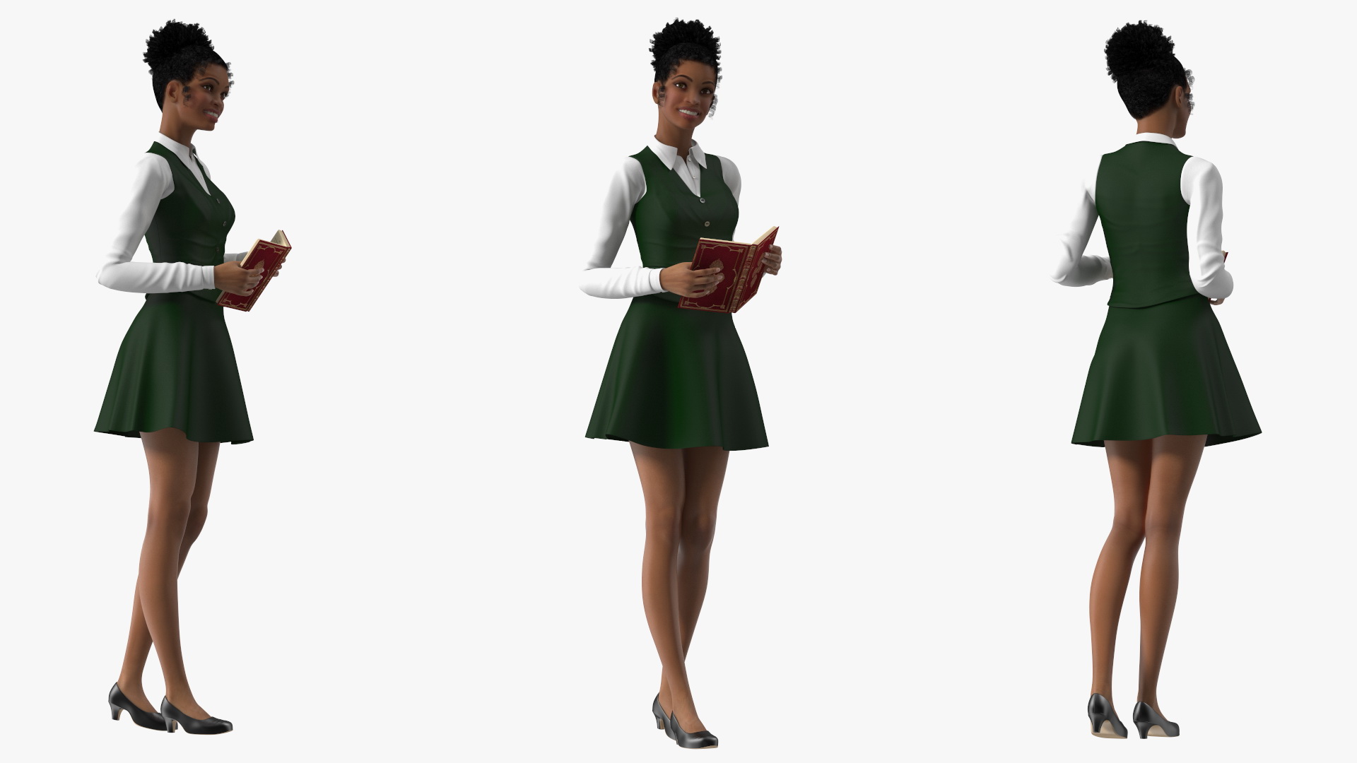 3D Light Skin Young Black Female Student Standing Pose