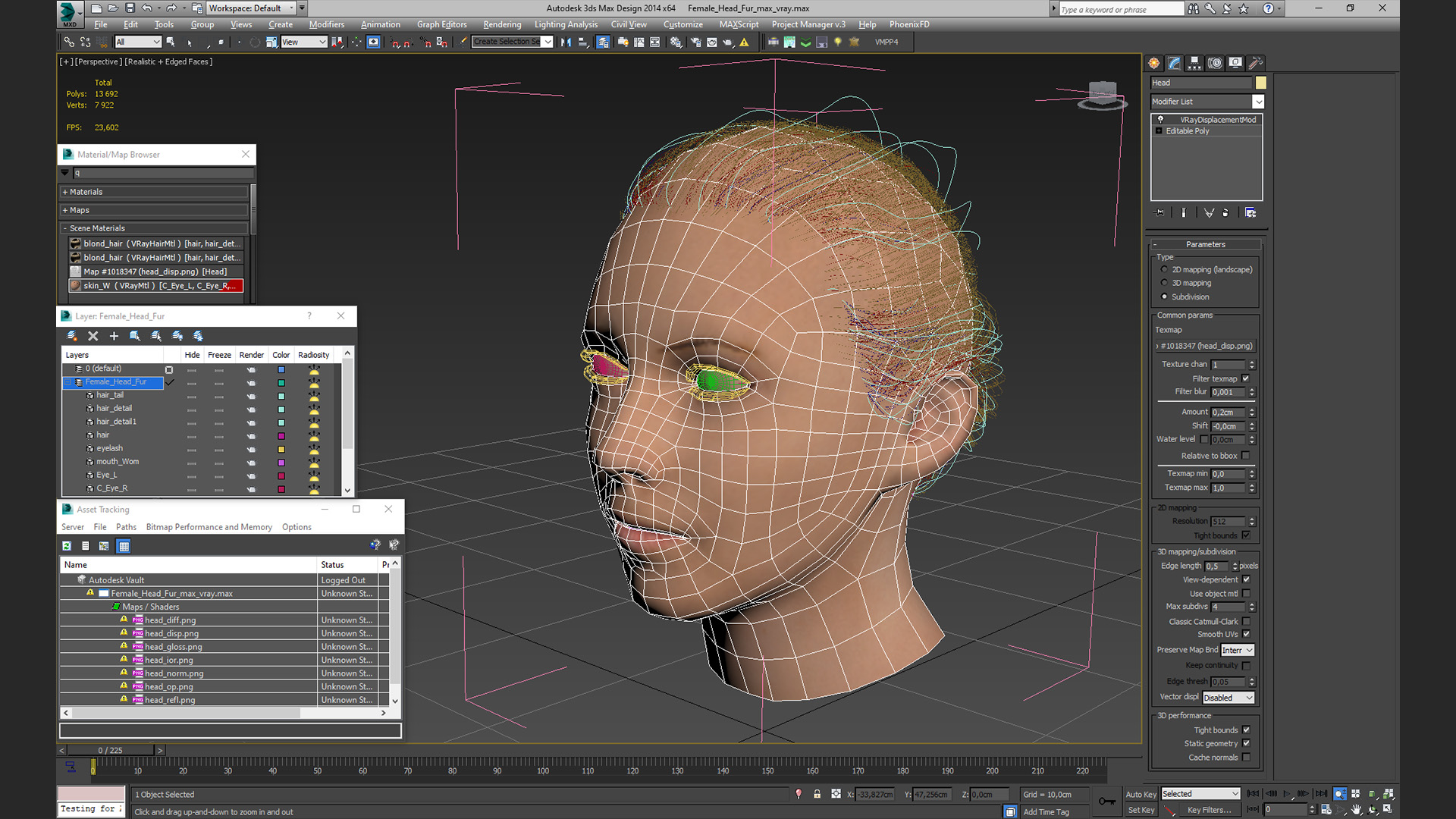 3D model Female Head Fur