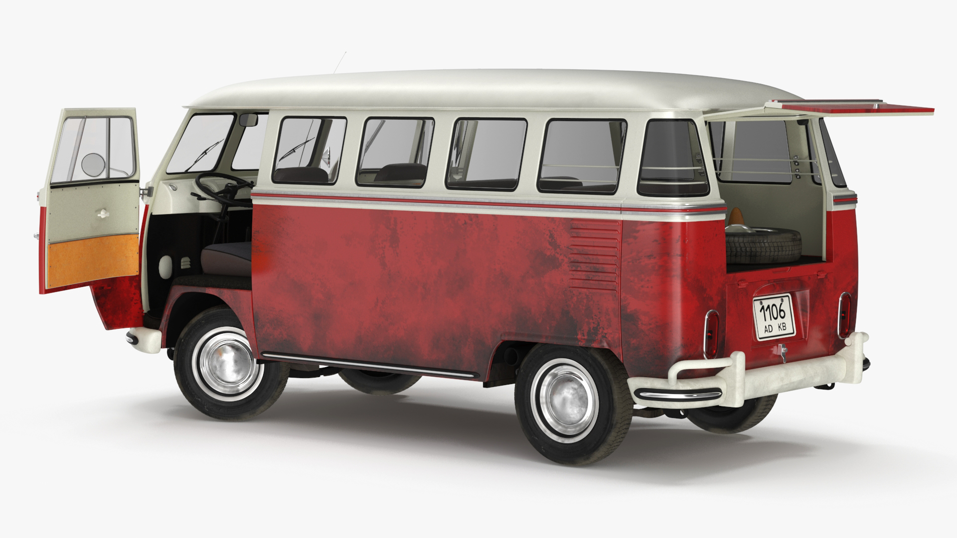 3D Classic Volkswagen Type 2 Bus Rigged
