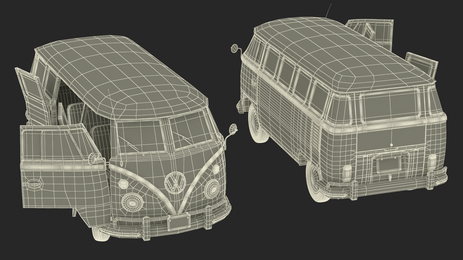 3D Classic Volkswagen Type 2 Bus Rigged
