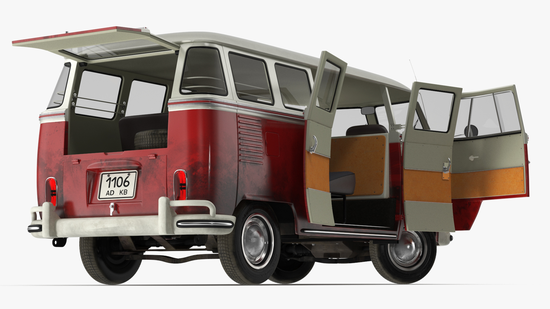 3D Classic Volkswagen Type 2 Bus Rigged