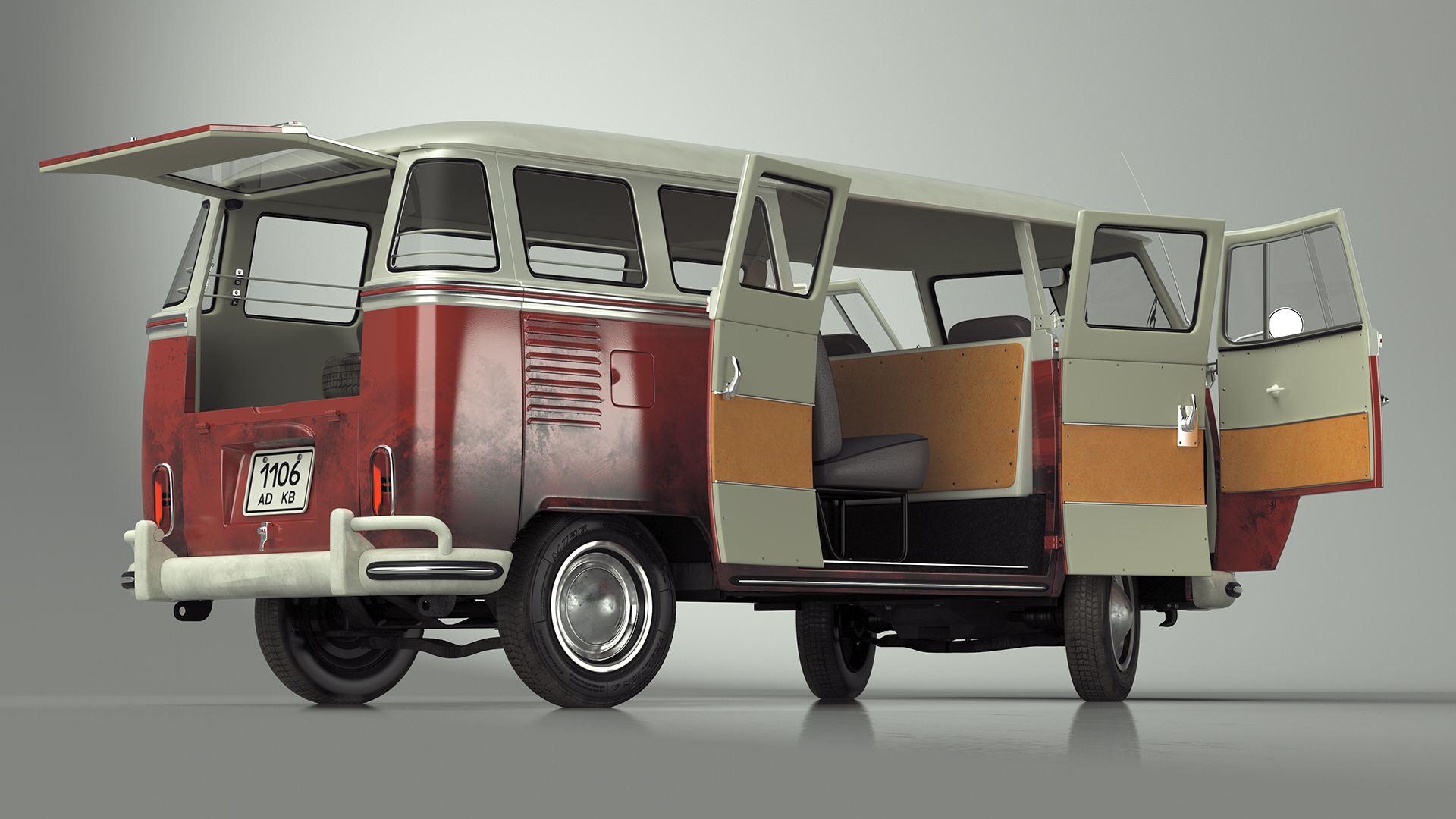 3D Classic Volkswagen Type 2 Bus Rigged