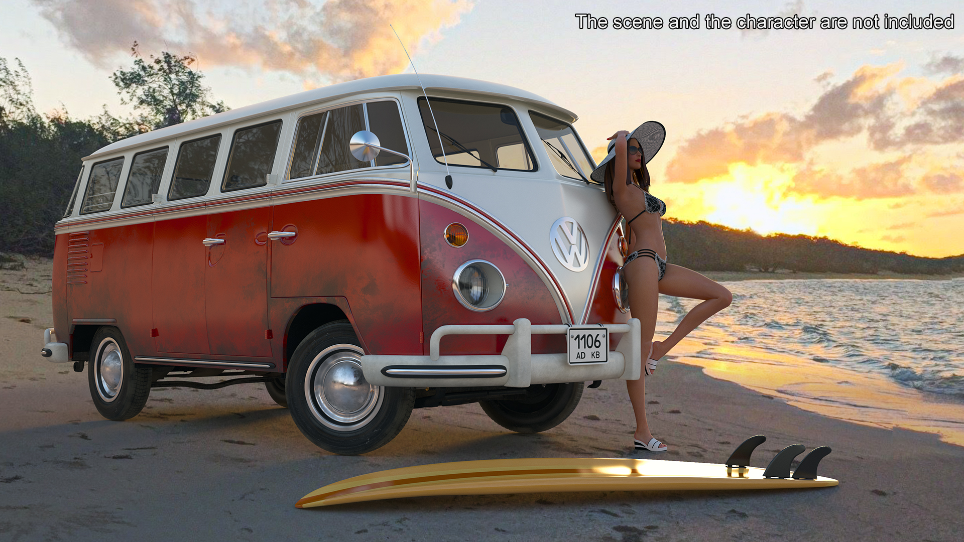 3D Classic Volkswagen Type 2 Bus Rigged