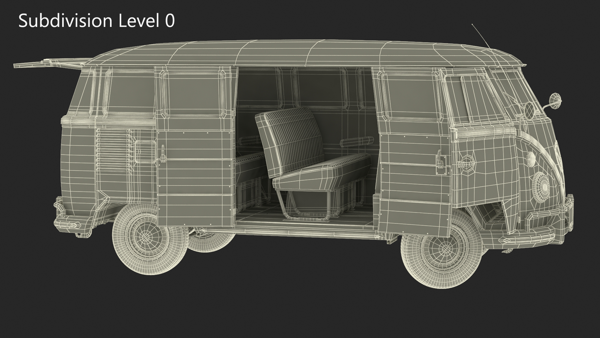 3D Classic Volkswagen Type 2 Bus Rigged