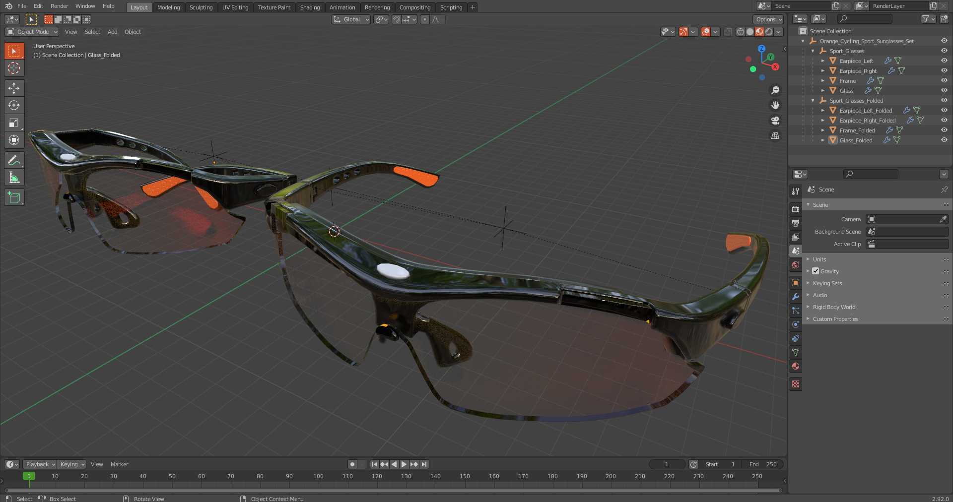 3D model Orange Cycling Sport Sunglasses Set
