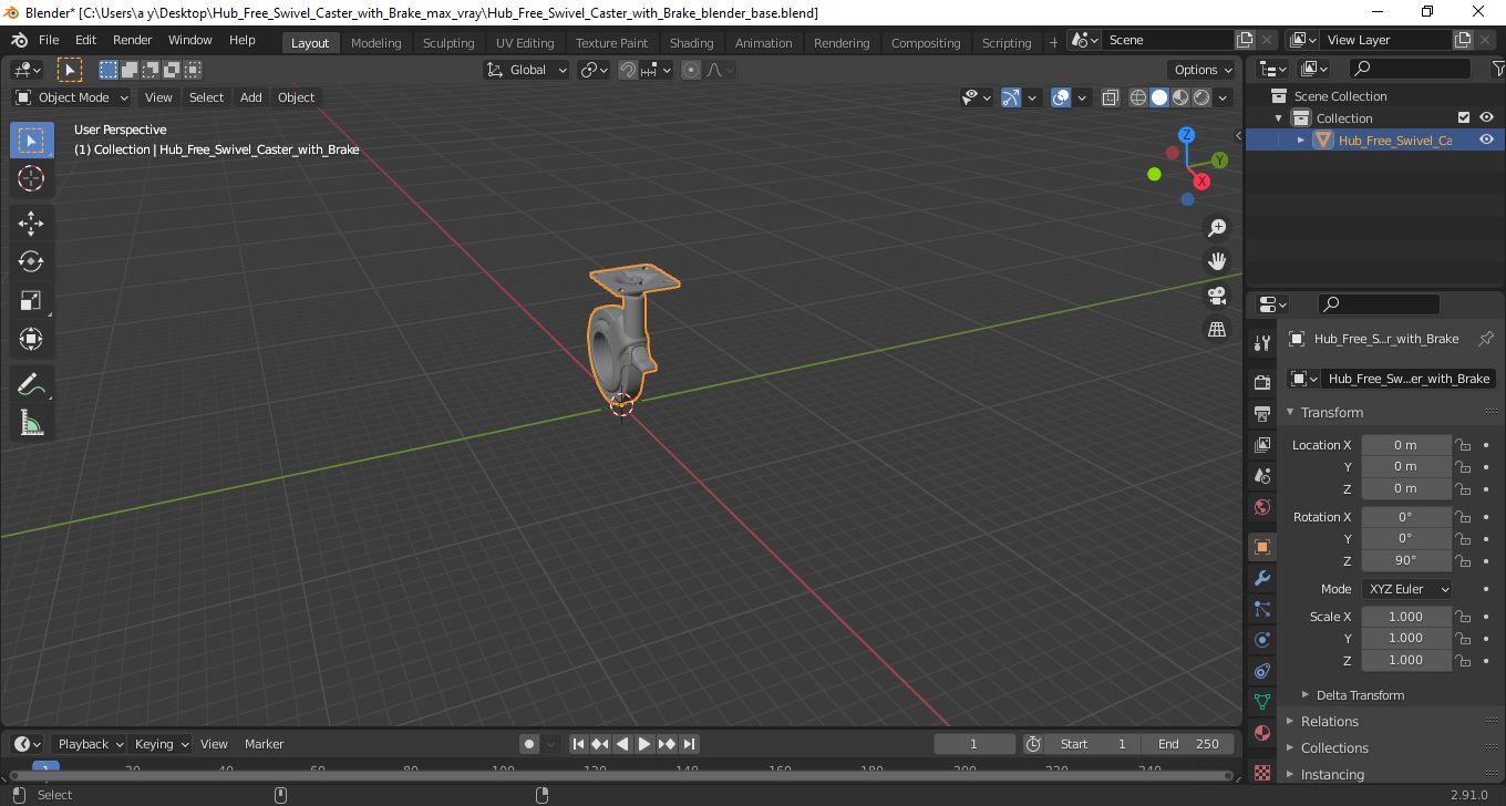 3D Hub Free Swivel Caster with Brake model