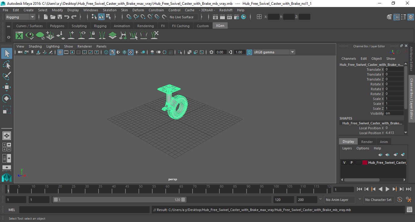 3D Hub Free Swivel Caster with Brake model