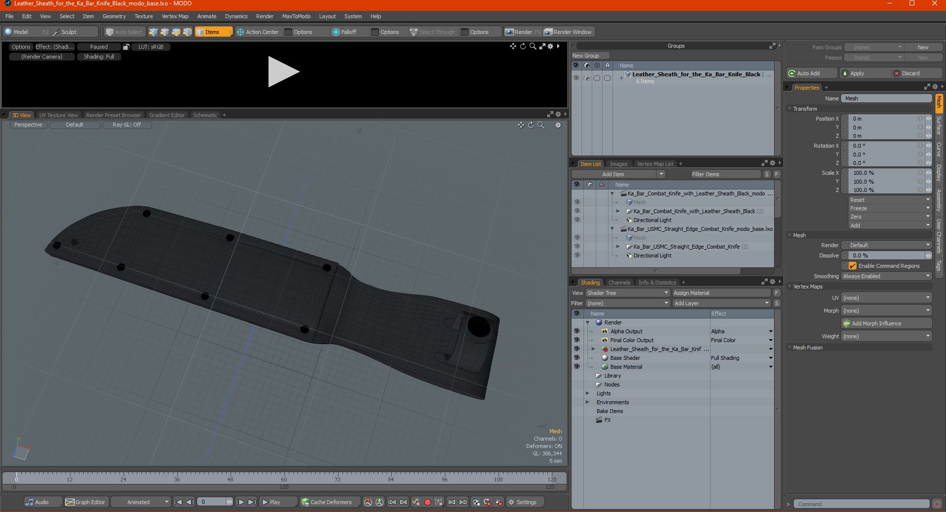 3D Leather Sheath for the Ka Bar Knife Black