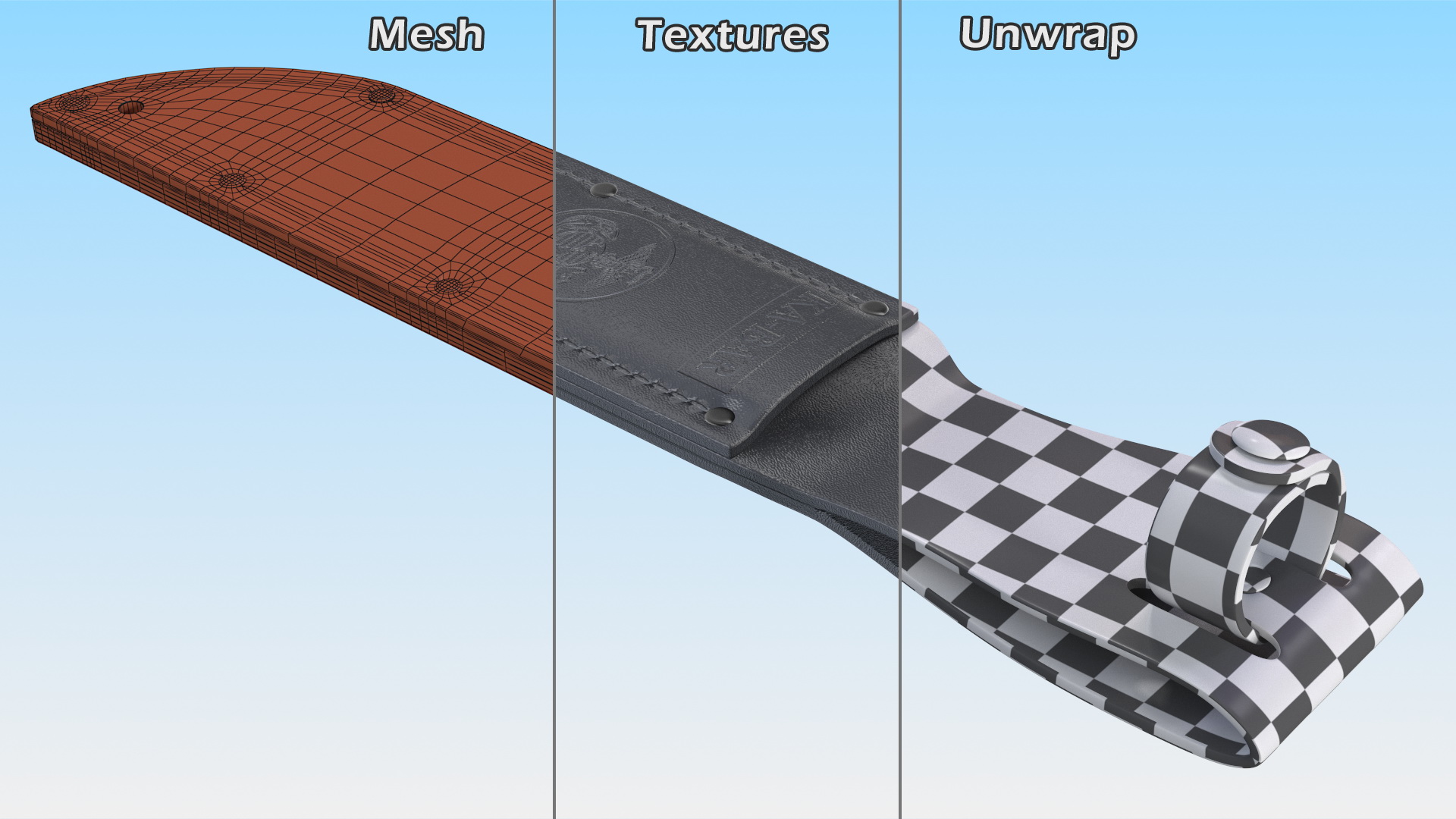 3D Leather Sheath for the Ka Bar Knife Black