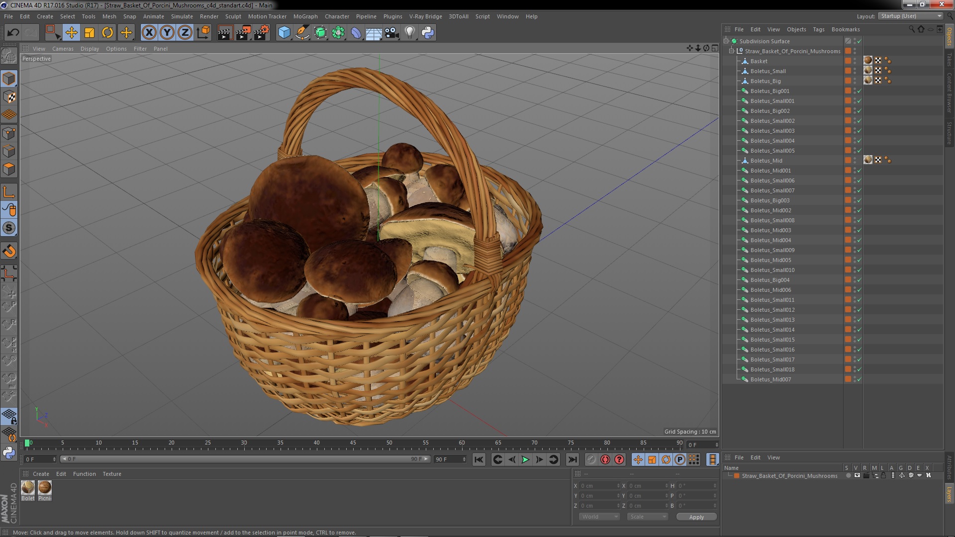 3D Straw Basket Of Porcini Mushrooms model