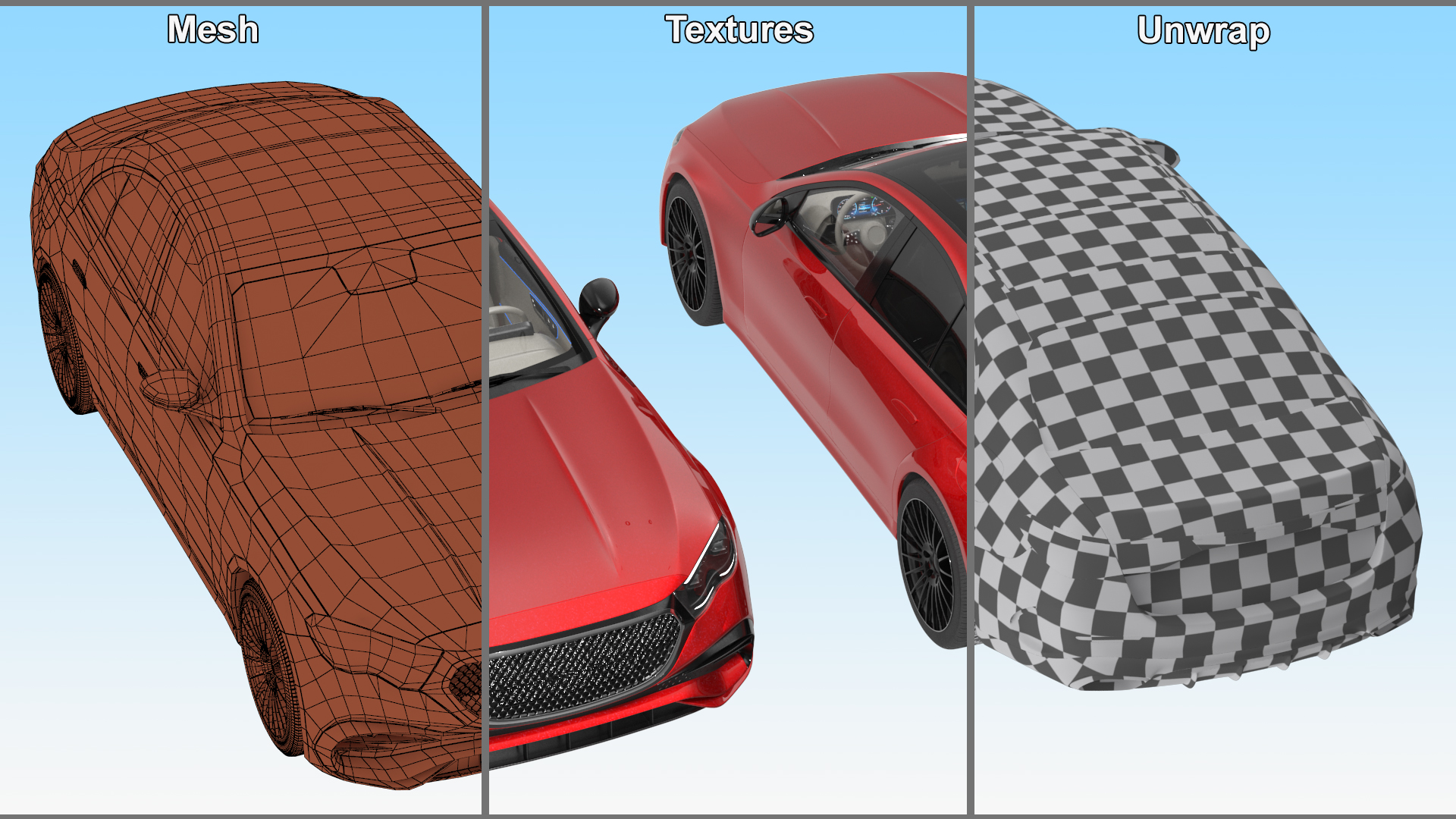 Luxury Car Red Sedan Rigged 3D