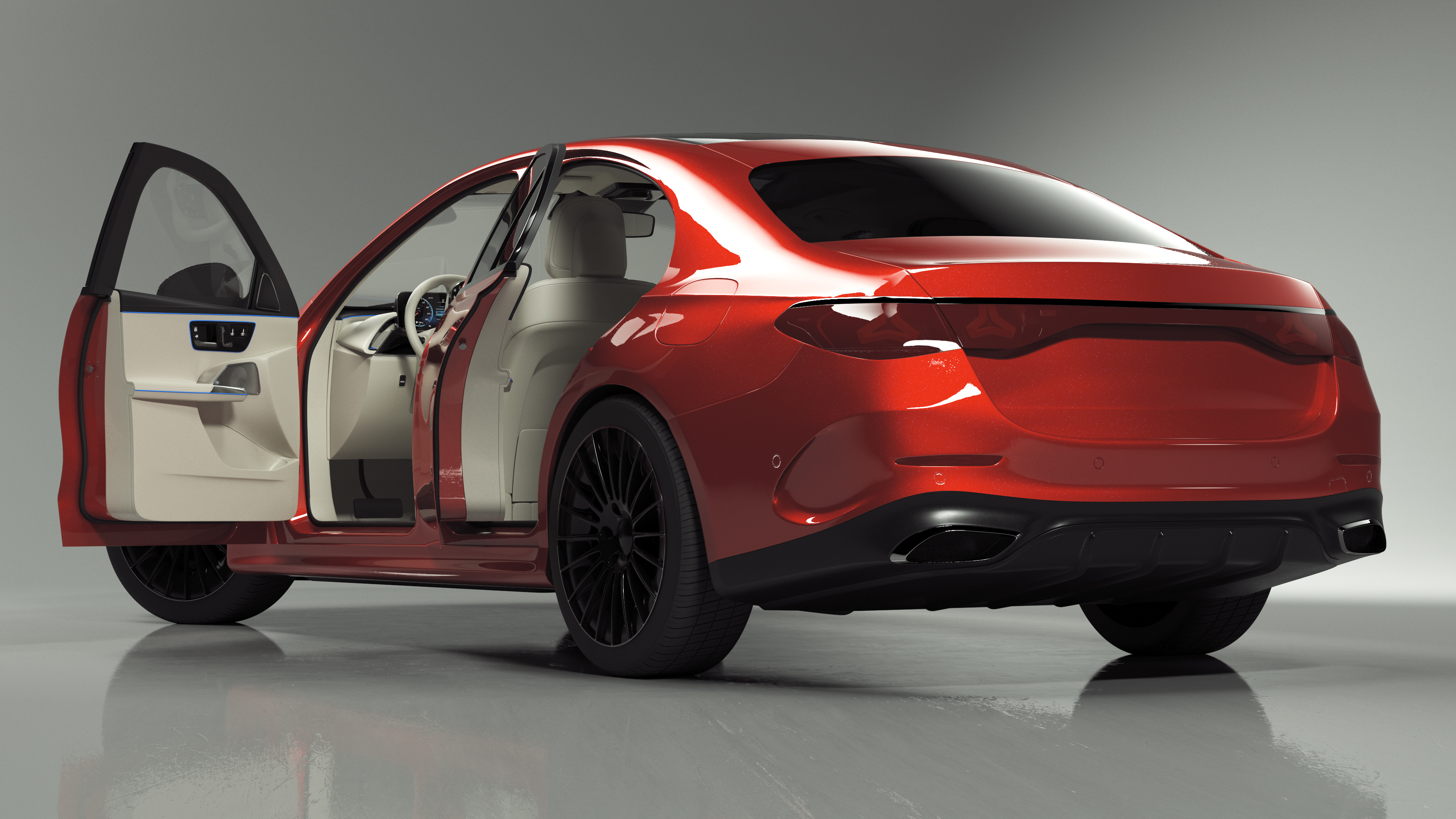 Luxury Car Red Sedan Rigged 3D