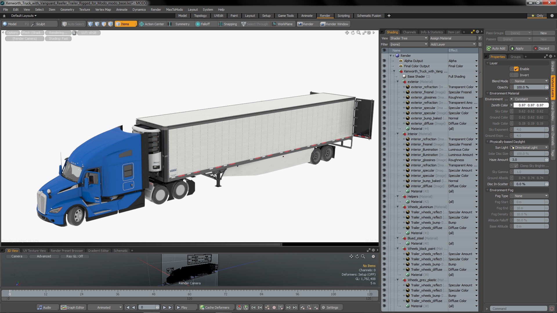 Kenworth Truck with Vanguard Reefer Trailer Rigged for Modo 3D model