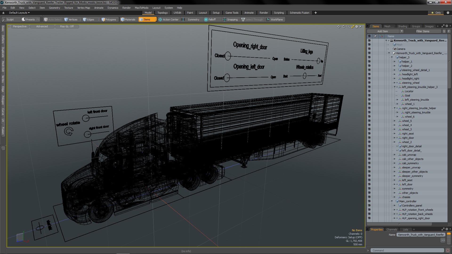 Kenworth Truck with Vanguard Reefer Trailer Rigged for Modo 3D model