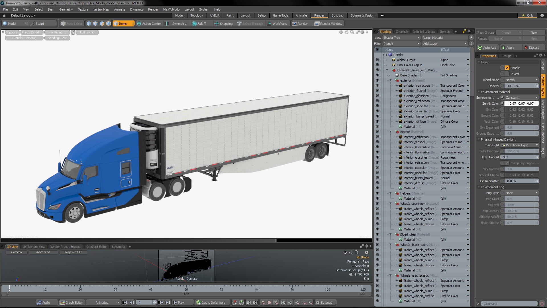 Kenworth Truck with Vanguard Reefer Trailer Rigged for Modo 3D model