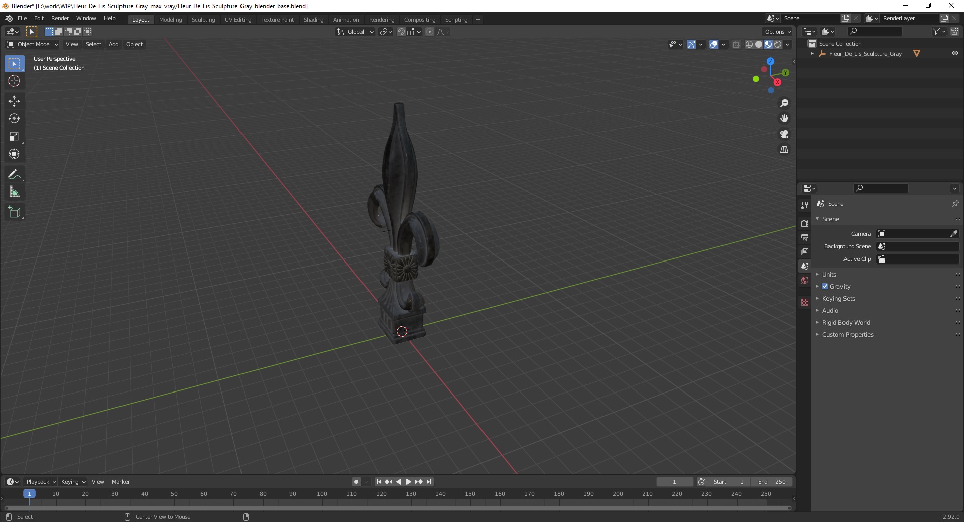 Fleur De Lis Sculpture Gray 3D
