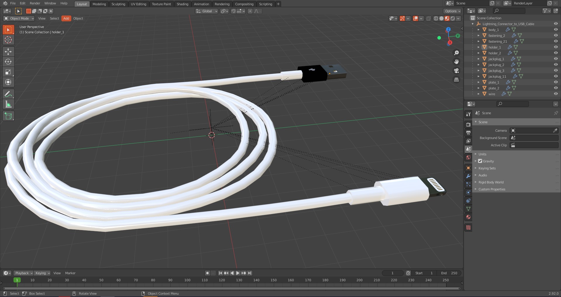 Lightning Connector to USB Cable 3D