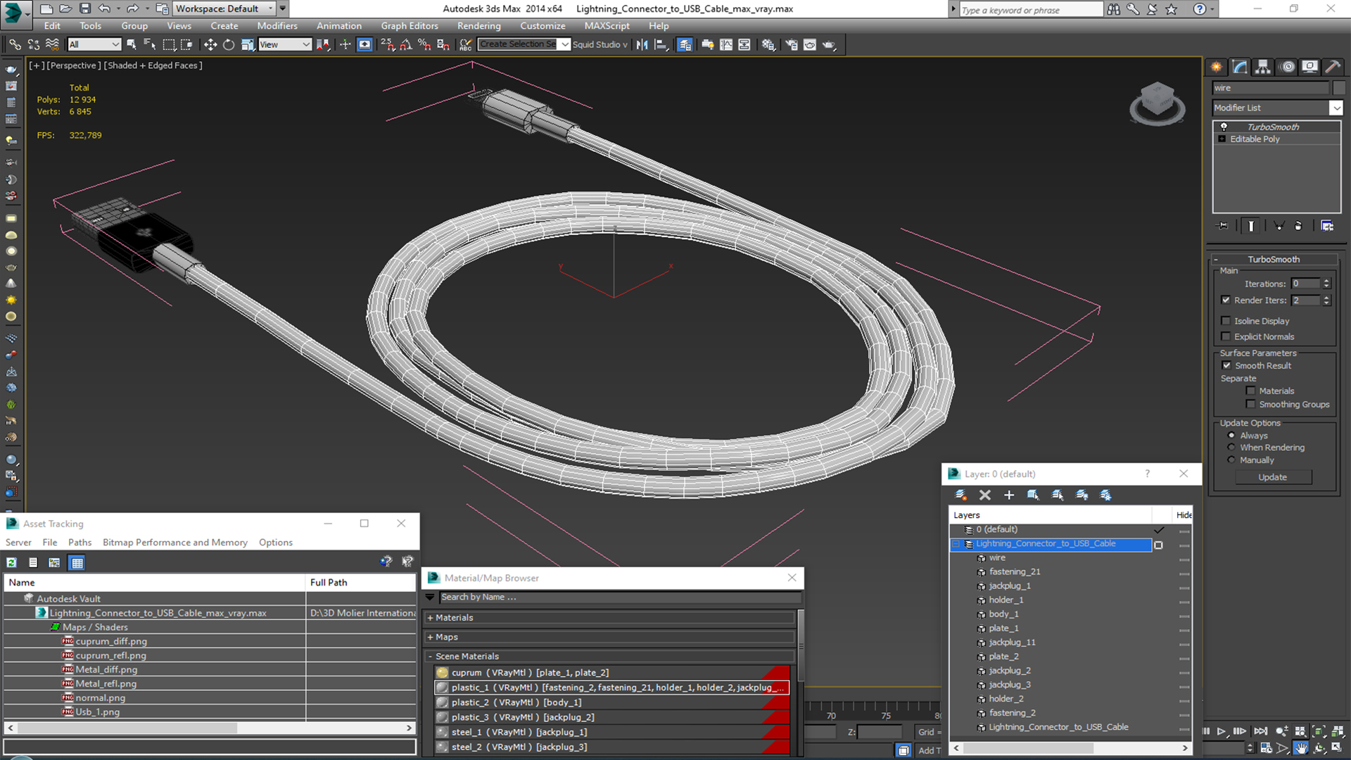 Lightning Connector to USB Cable 3D