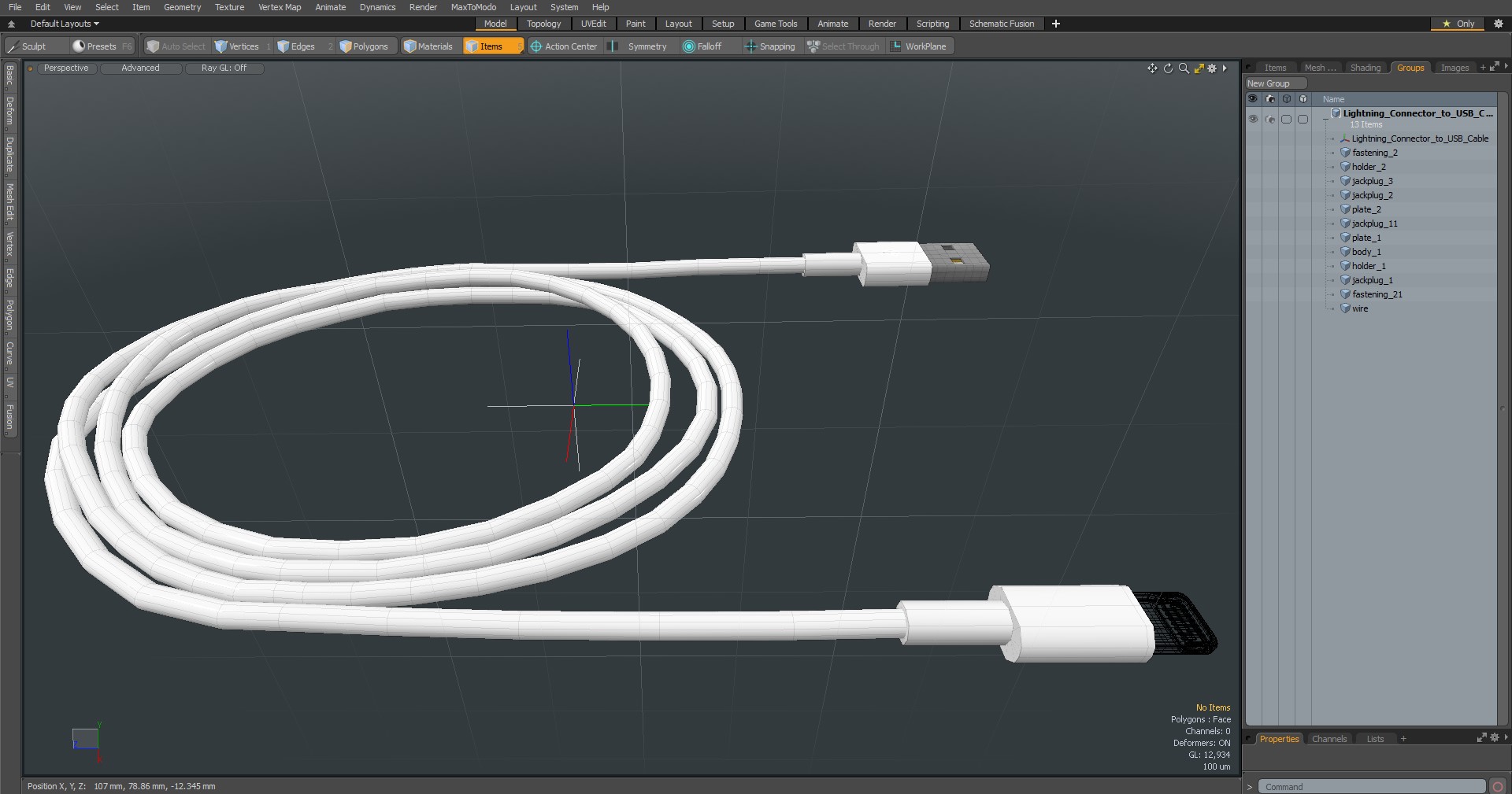 Lightning Connector to USB Cable 3D