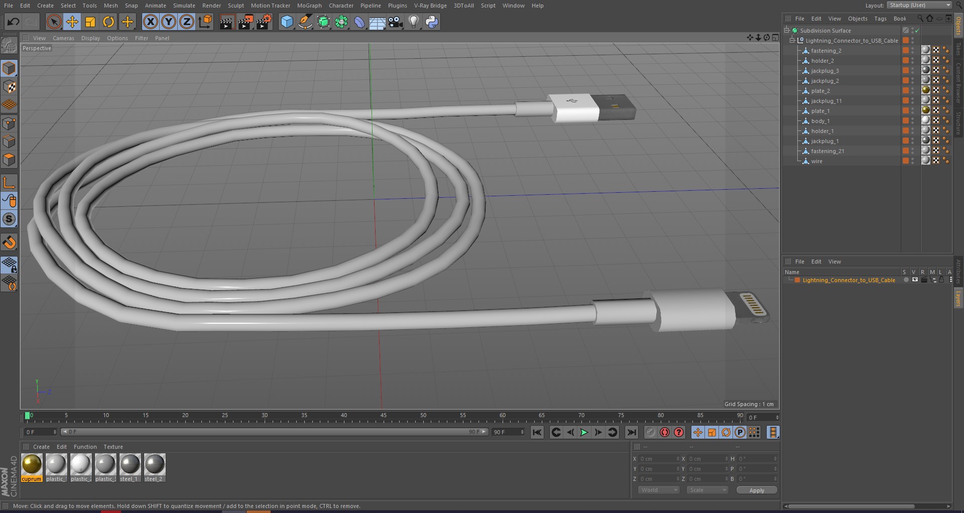 Lightning Connector to USB Cable 3D