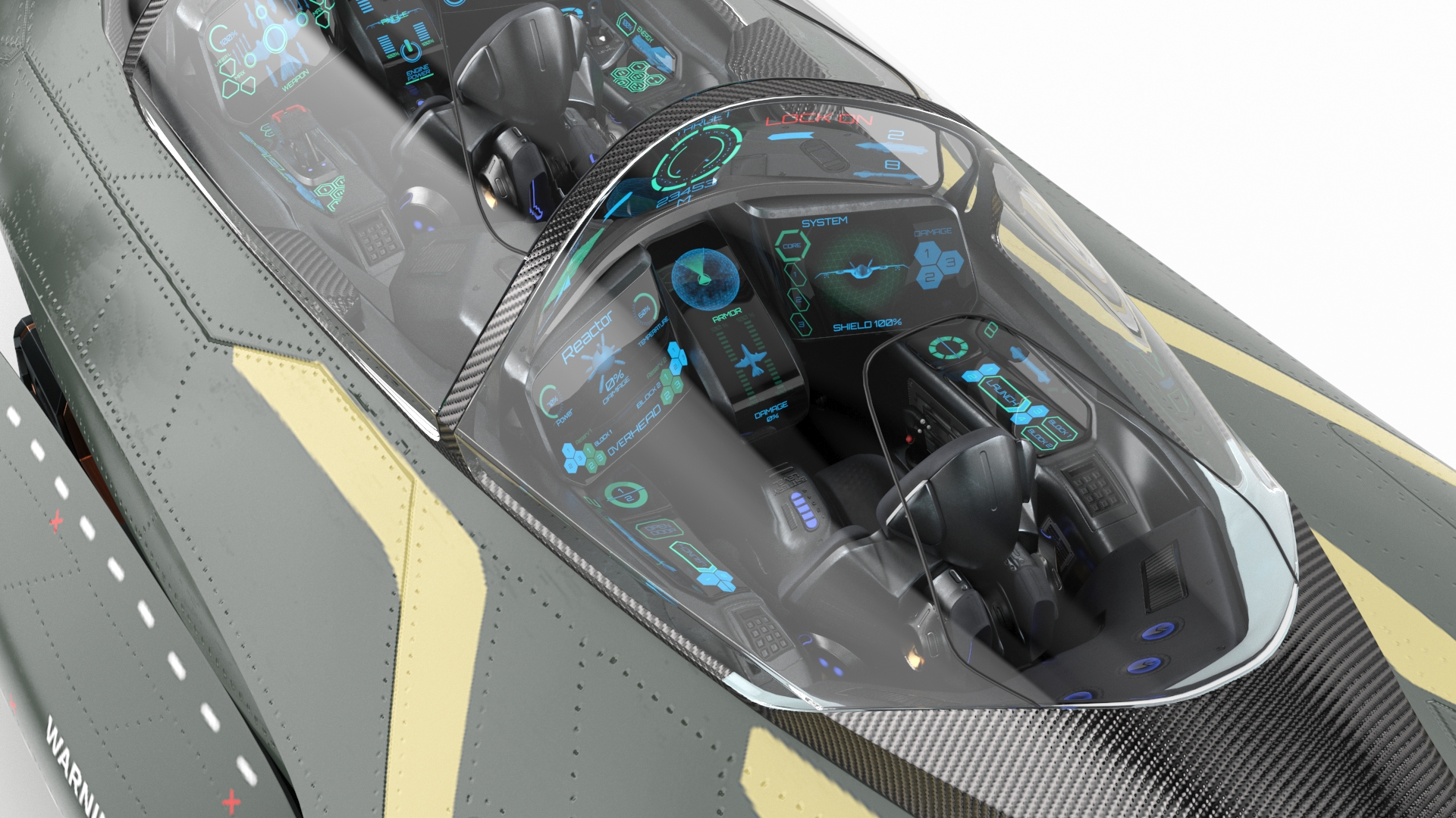 Armed Futuristic Military Fighter Green 3D model