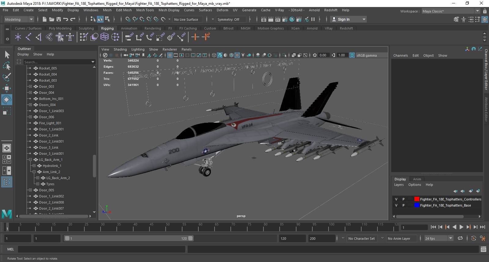 3D Fighter FA 18E Tophatters Rigged for Maya