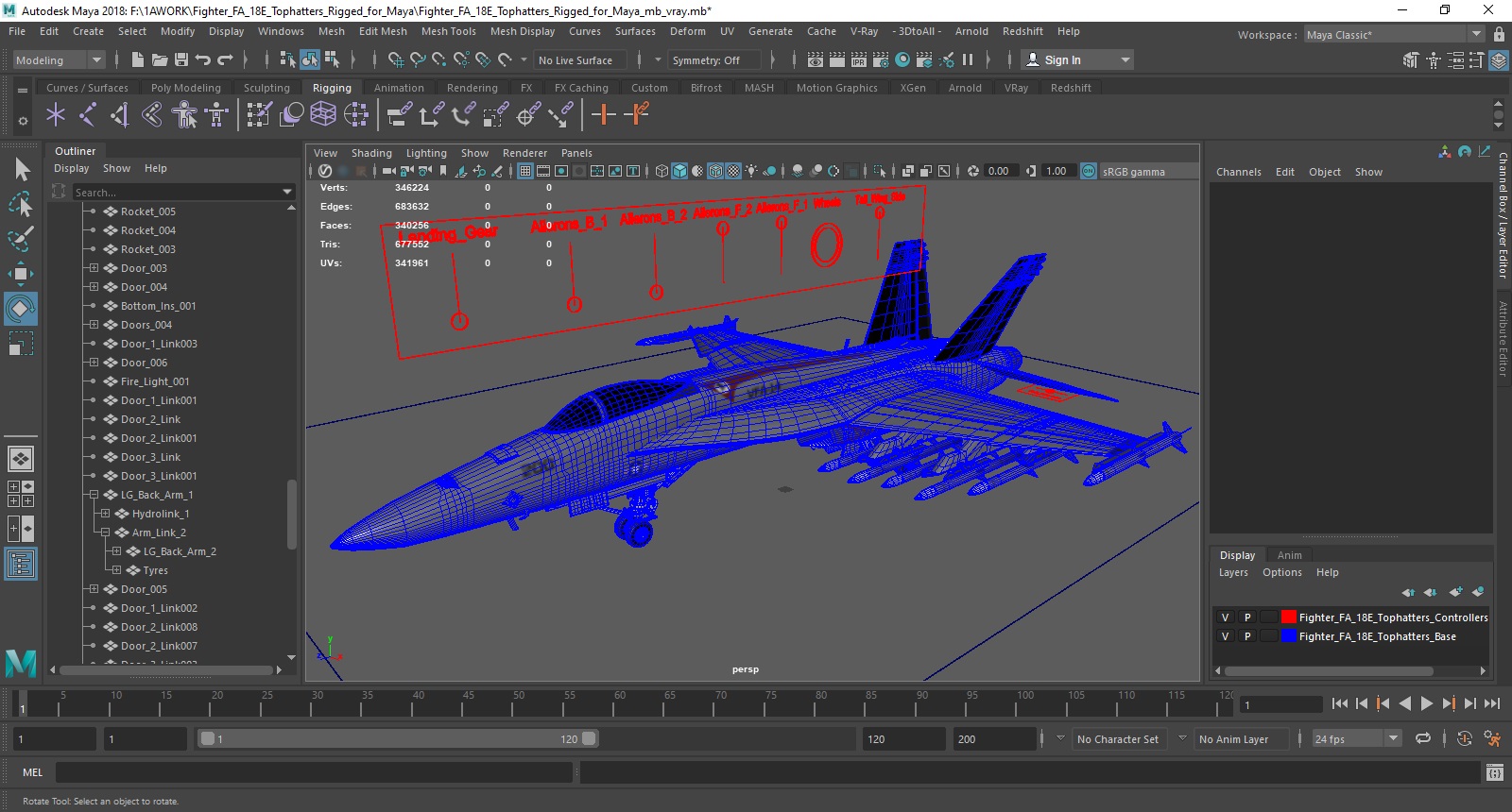 3D Fighter FA 18E Tophatters Rigged for Maya