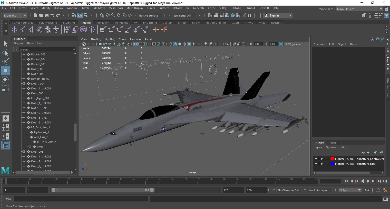 3D Fighter FA 18E Tophatters Rigged for Maya