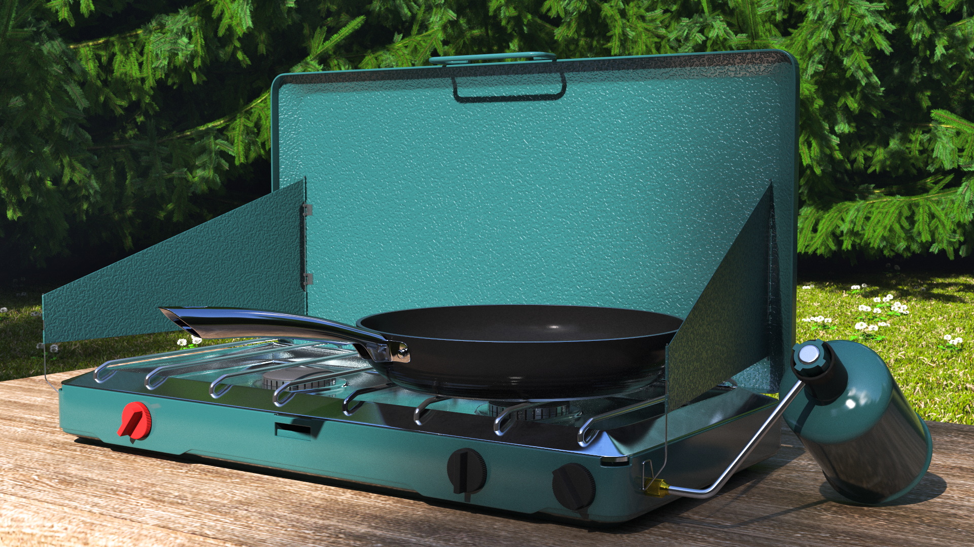 Camping Stove with Fried Eggs 3D model