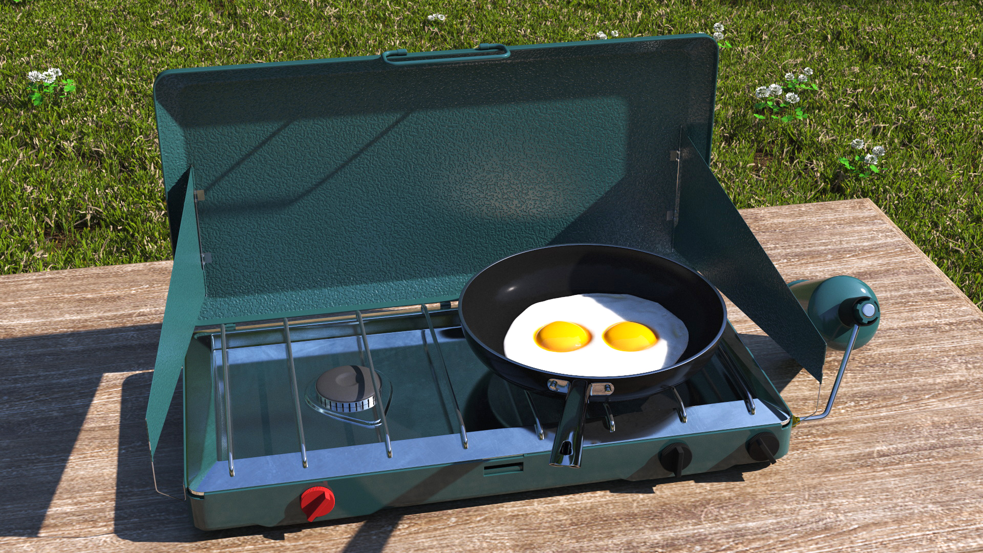 Camping Stove with Fried Eggs 3D model
