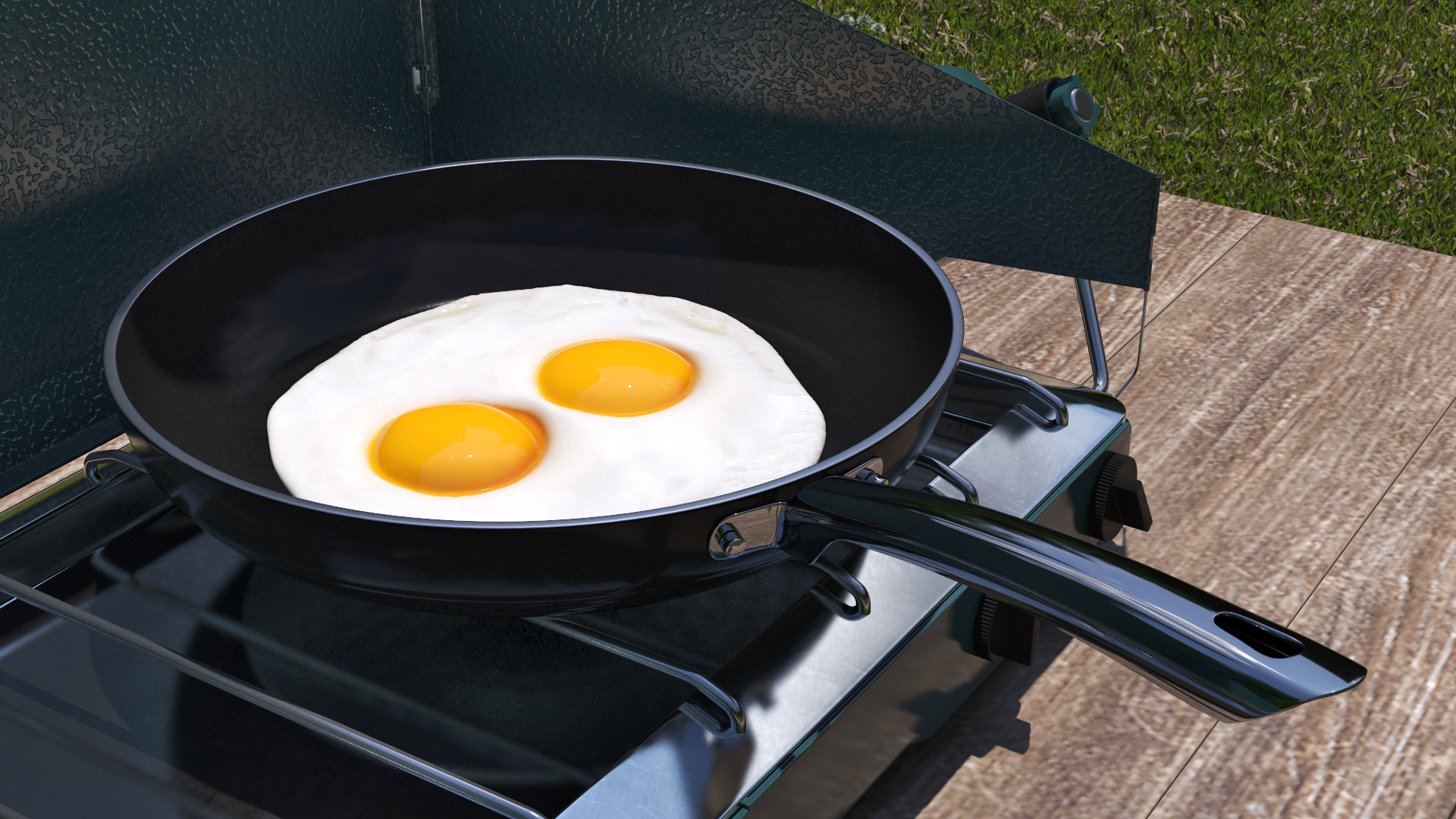 Camping Stove with Fried Eggs 3D model