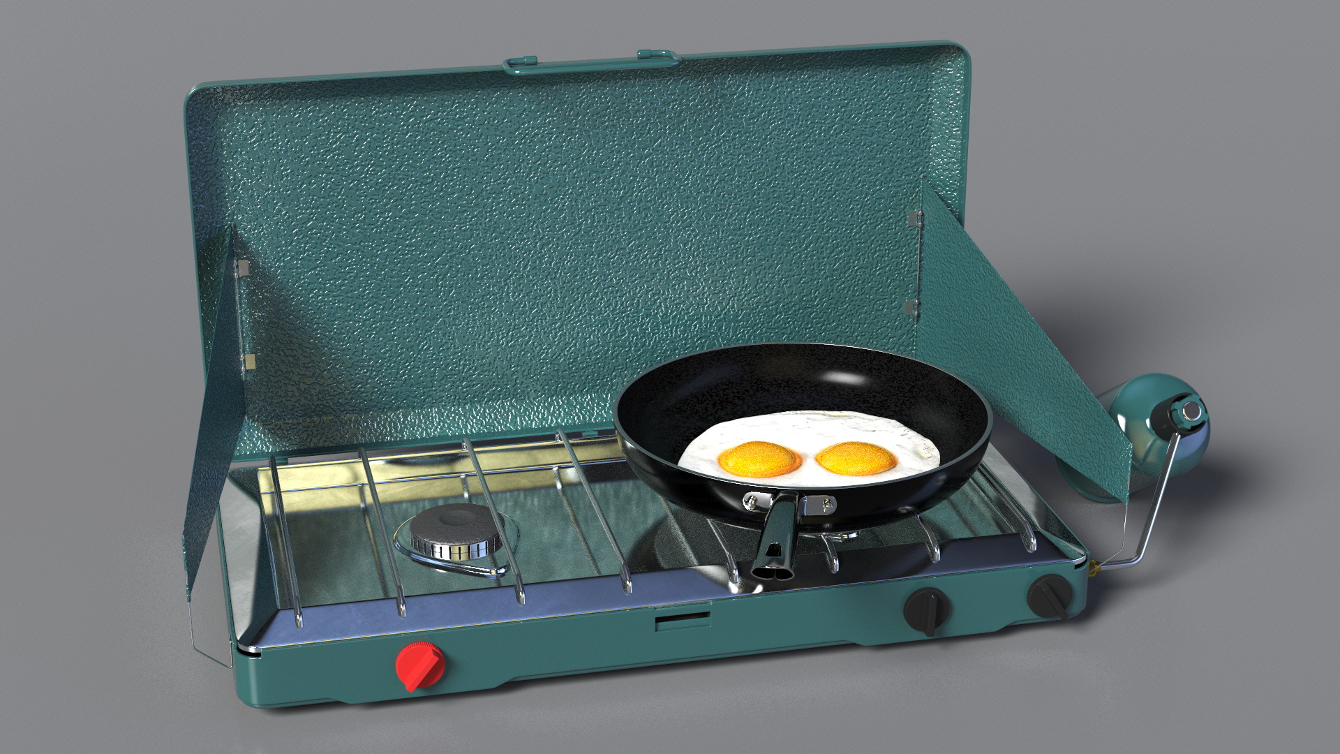 Camping Stove with Fried Eggs 3D model