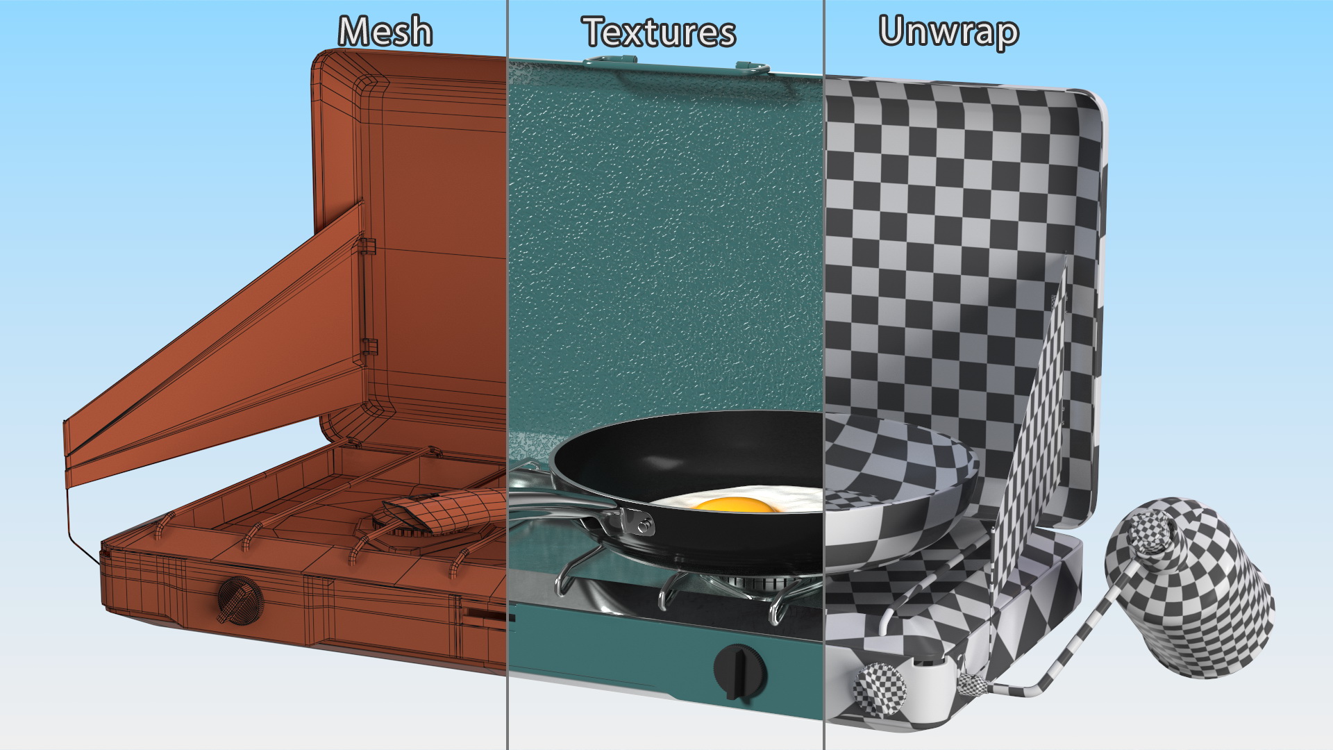 Camping Stove with Fried Eggs 3D model