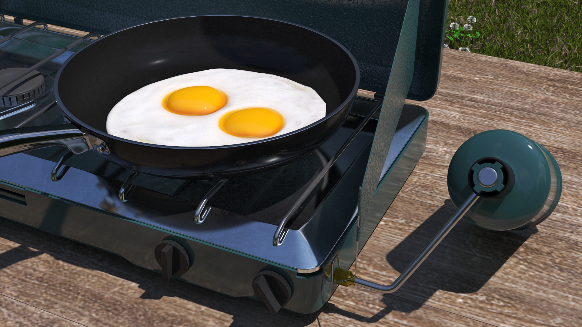 Camping Stove with Fried Eggs 3D model